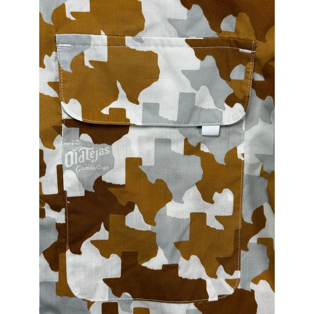 Old Tejas Men's Short Sleeve Orange Texas Print Camouflage Button Up Shirt - S - Picture 2 of 6